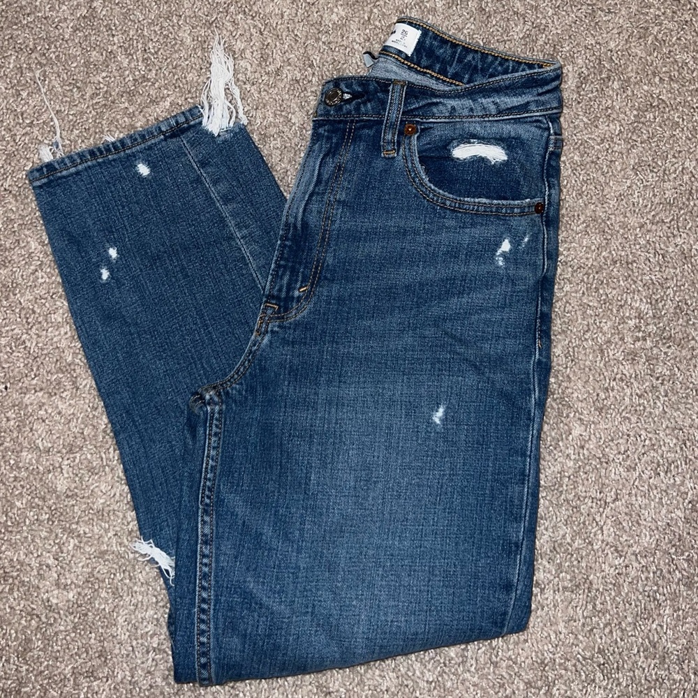 Abercrombie & Fitch Women’s The Mom High Rise Curve Love Dark Blue Jeans